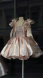 Pretty Ball Gown Spaghetti Straps Pink Satin Short Mini Classy 8Th Grade Homecoming Dress Summer Middle School Hoco Dress Birthday Outfits