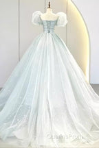 Pretty Ball Gown Square Neckline Short Sleeves Long Evening Party Dress Evening Prom Dress