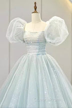 Pretty Ball Gown Square Neckline Short Sleeves Long Evening Party Dress Evening Prom Dress