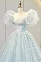 Pretty Ball Gown Square Neckline Short Sleeves Long Evening Party Dress Evening Prom Dress