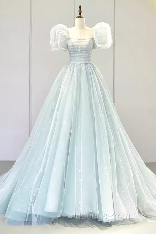 Pretty Ball Gown Square Neckline Short Sleeves Long Evening Party Dress Evening Prom Dress