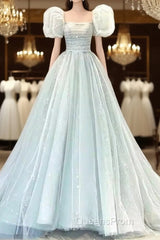 Pretty Ball Gown Square Neckline Short Sleeves Long Evening Party Dress Evening Prom Dress