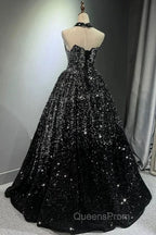 Pretty Ball Gown Strapless Black Sequin Evening Prom Dress Evening Dress