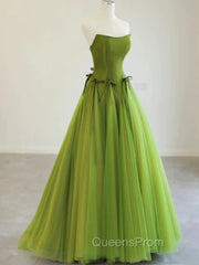 Pretty Ball Gown Strapless Bud Green Tulle Evening Prom Dress Evening Dress