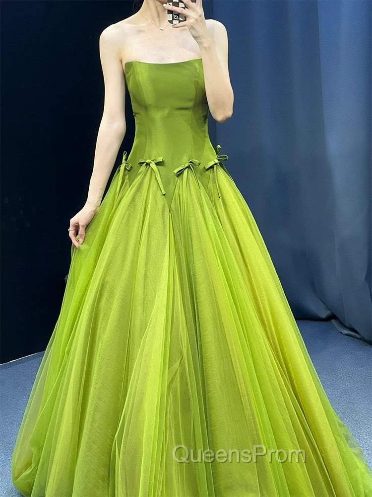 Pretty Ball Gown Strapless Bud Green Tulle Evening Prom Dress Evening Dress
