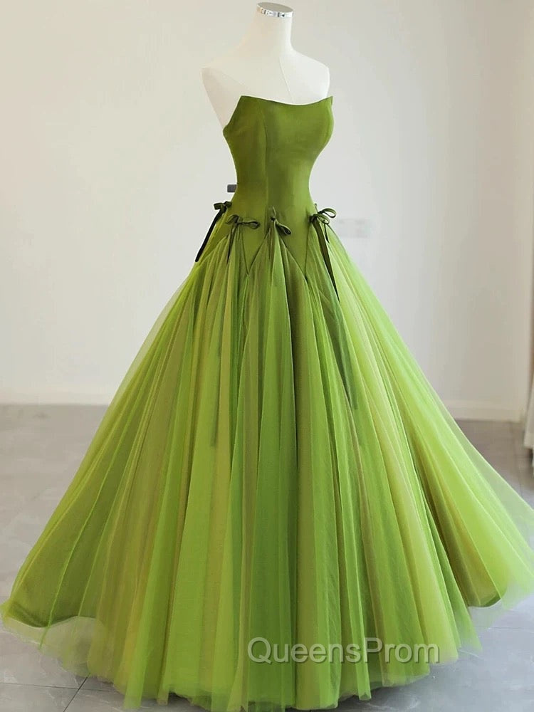 Pretty Ball Gown Strapless Bud Green Tulle Evening Prom Dress Evening Dress