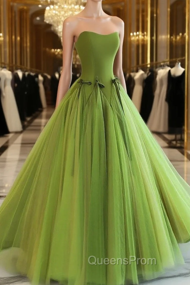Pretty Ball Gown Strapless Bud Green Tulle Evening Prom Dress Evening Dress Main image