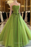 Pretty Ball Gown Strapless Bud Green Tulle Evening Prom Dress Evening Dress