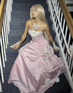 Pretty Ball Gown Strapless Pink Long Satin Classy Prom Dress Classy Evening Dress