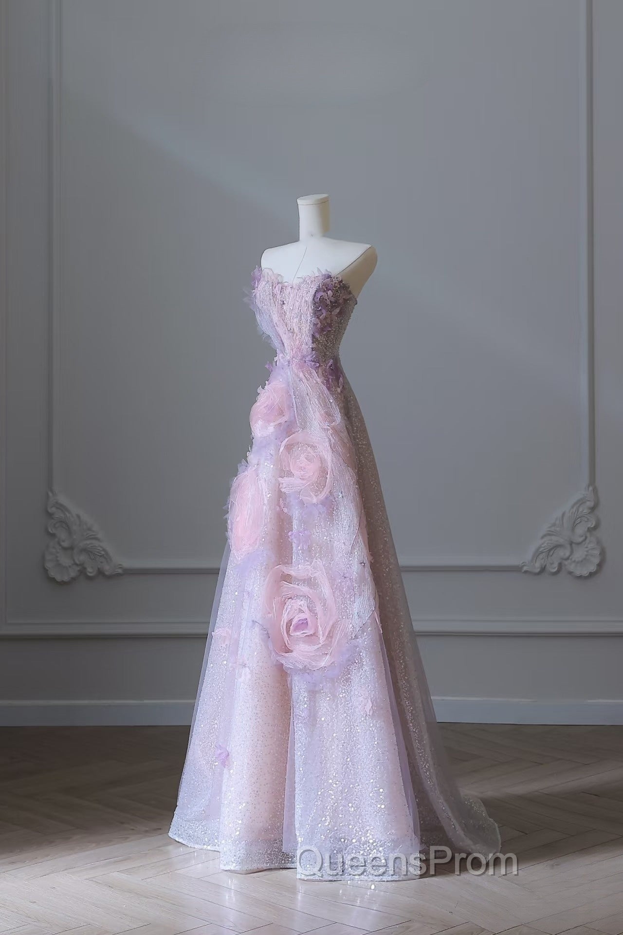 Pretty Ball Gown Sweetheart Pink Floral Tulle Long Evening Prom Dress Evening Gowns Secondary image