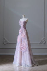 Pretty Ball Gown Sweetheart Pink Floral Tulle Long Evening Prom Dress Evening Gowns