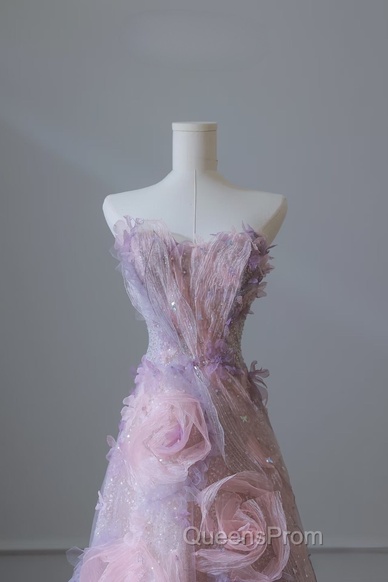 Pretty Ball Gown Sweetheart Pink Floral Tulle Long Evening Prom Dress Evening Gowns