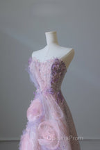 Pretty Ball Gown Sweetheart Pink Floral Tulle Long Evening Prom Dress Evening Gowns