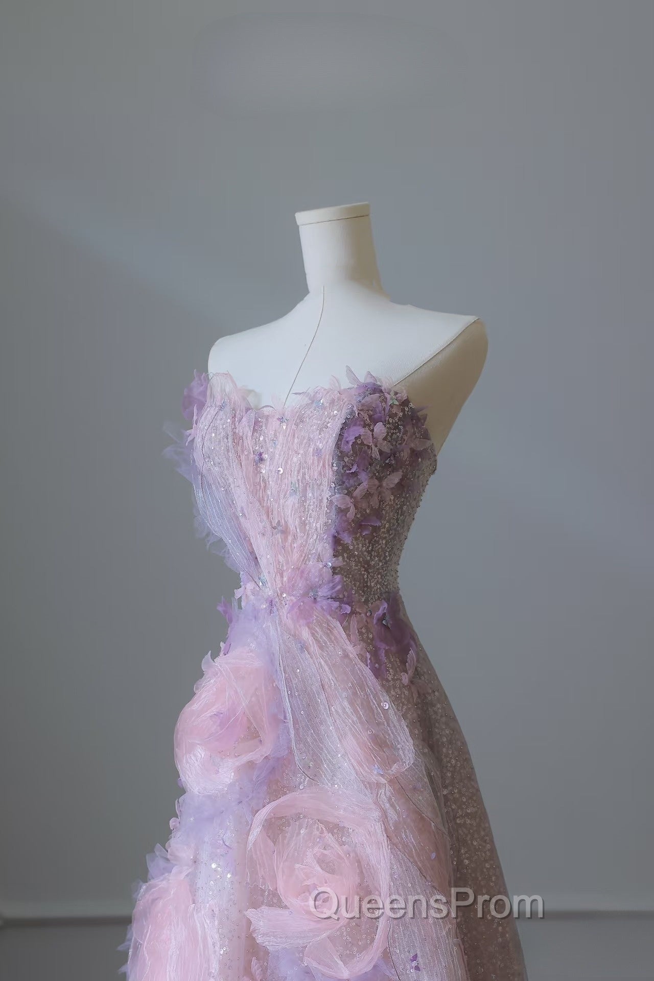 Pretty Ball Gown Sweetheart Pink Floral Tulle Long Evening Prom Dress Evening Gowns