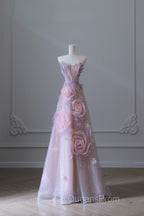 Pretty Ball Gown Sweetheart Pink Floral Tulle Long Evening Prom Dress Evening Gowns
