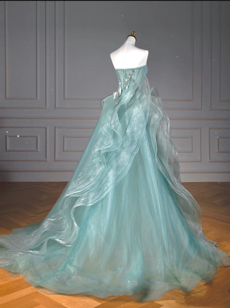 Pretty Ball Gown Sweetheart Tulle Green Long Classy Evening Dress Classy Prom Dress With Ruffles Secondary image