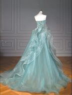 Pretty Ball Gown Sweetheart Tulle Green Long Classy Evening Dress Classy Prom Dress With Ruffles