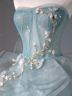 Pretty Ball Gown Sweetheart Tulle Green Long Classy Evening Dress Classy Prom Dress With Ruffles