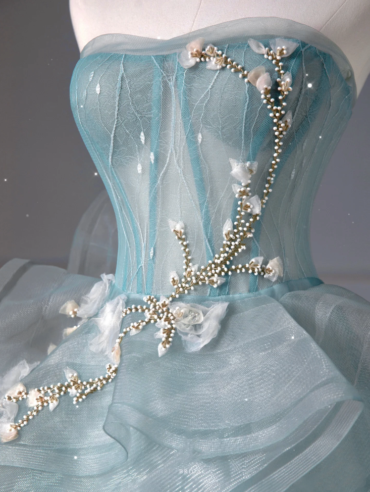 Pretty Ball Gown Sweetheart Tulle Green Long Classy Evening Dress Classy Prom Dress With Ruffles