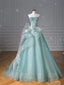 Pretty Ball Gown Sweetheart Tulle Green Long Classy Evening Dress Classy Prom Dress With Ruffles
