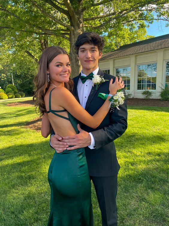 Dark Green New Backless Satin Floor Length Long Classy Prom Dress