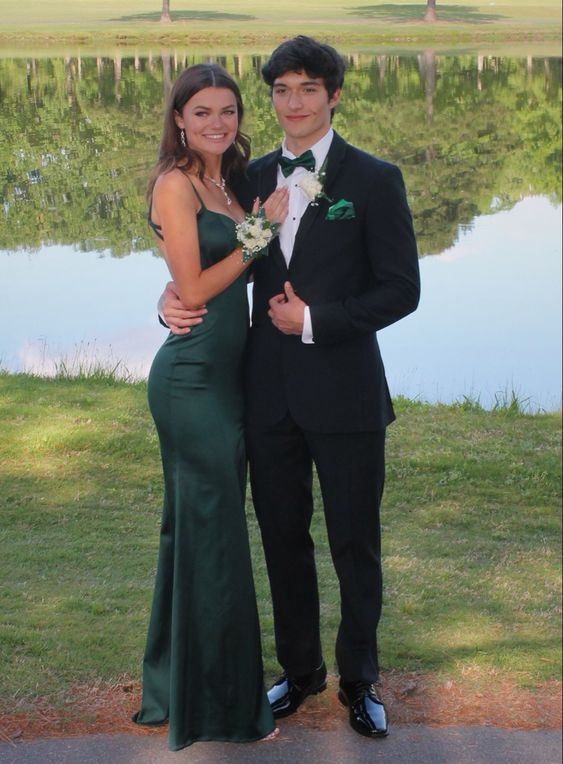 Dark Green New Backless Satin Floor Length Long Classy Prom Dress Main image