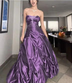 Pretty Forest Green A-Line Long Classy Prom Dress With Silver Beads Sweet Strapless Satin Classy Evening Dress