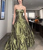 Pretty Forest Green A-Line Long Classy Prom Dress With Silver Beads Sweet Strapless Satin Classy Evening Dress