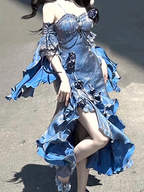 Pretty Sheath Irregular Ruffled Spaghetti Straps Women'S Blue Long Birthday Party Dress