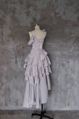 Pretty Irregular Ruffled Suspender Evening Prom Dress With Detachable Rose Long Birthday Dress For Women