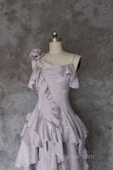 Pretty Irregular Ruffled Suspender Evening Prom Dress With Detachable Rose Long Birthday Dress For Women