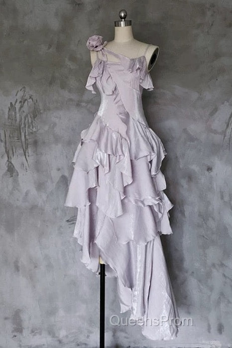 Pretty Irregular Ruffled Suspender Evening Prom Dress With Detachable Rose Long Birthday Dress For Women