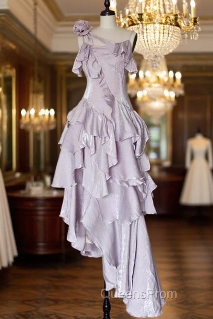 Pretty Irregular Ruffled Suspender Evening Prom Dress With Detachable Rose Long Birthday Dress For Women Main image