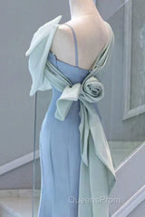 Pretty Mermaid Blue Satin Long Evening Dress Evening Prom Dress