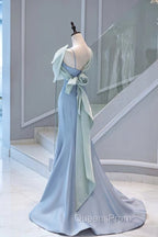 Pretty Mermaid Blue Satin Long Evening Dress Evening Prom Dress