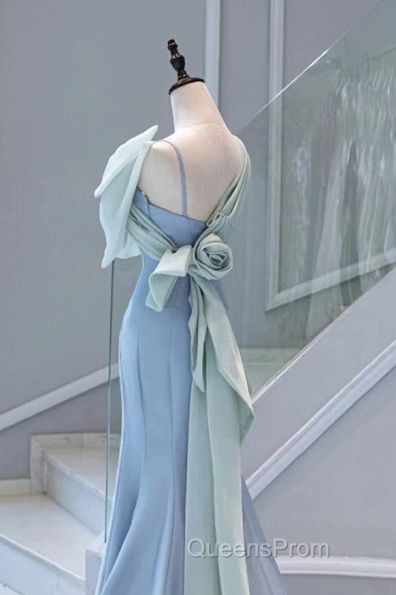 Pretty Mermaid Blue Satin Long Evening Dress Evening Prom Dress