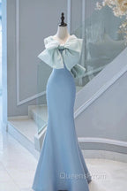 Pretty Mermaid Blue Satin Long Evening Dress Evening Prom Dress