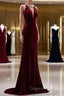 Pretty Mermaid Burgundy Velvet Long Backless Evening Dress Evening Prom Dress