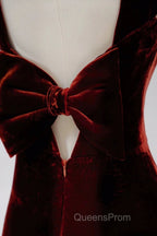 Pretty Mermaid Burgundy Velvet Slit Evening Dress Evening Prom Dress