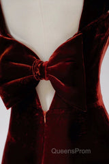 Pretty Mermaid Burgundy Velvet Slit Evening Dress Evening Prom Dress