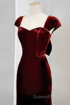Pretty Mermaid Burgundy Velvet Slit Evening Dress Evening Prom Dress