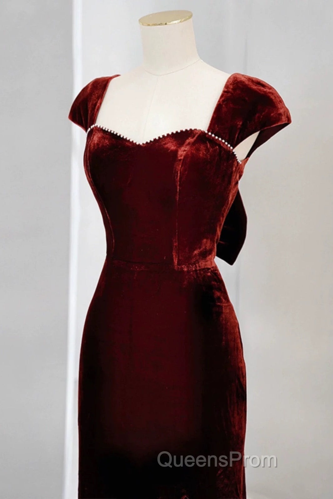 Pretty Mermaid Burgundy Velvet Slit Evening Dress Evening Prom Dress