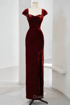Pretty Mermaid Burgundy Velvet Slit Evening Dress Evening Prom Dress