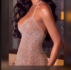 Pretty Mermaid Halter Neckline Long Sequin Champagne Party Dress Classy Prom Dress