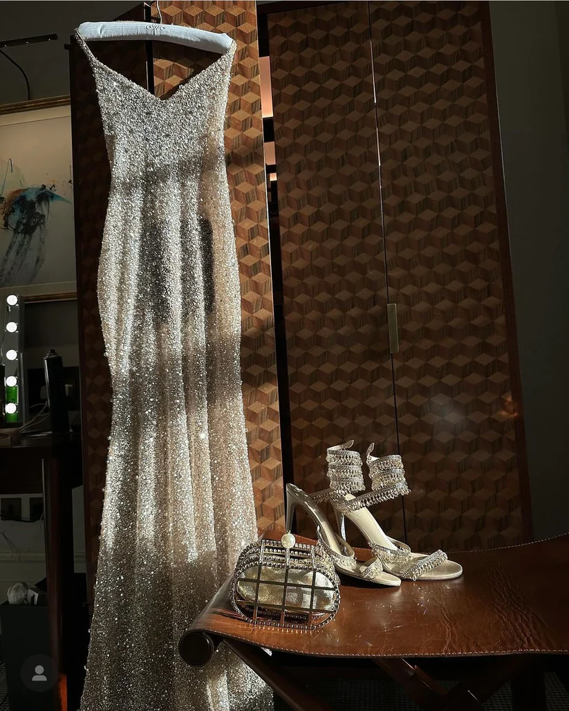 Pretty Mermaid Halter Neckline Long Sequin Champagne Party Dress Classy Prom Dress