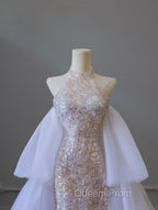 Pretty Mermaid High Neckline Sequin Beads Long Evening Prom Dress Formal Evening Dress