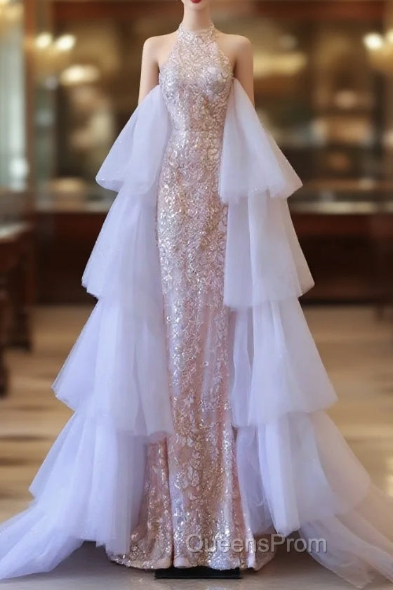 Pretty Mermaid High Neckline Sequin Beads Long Evening Prom Dress Formal Evening Dress Main image