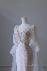 Pretty Mermaid Long Sleeves Pink Evening Prom Dress Evening Gowns