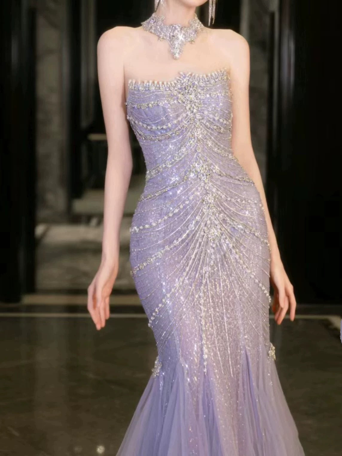 Pretty Mermaid Off The Shoulder Blue Tulle Silver Beads Long Classy Prom Dress Classy Evening Dress