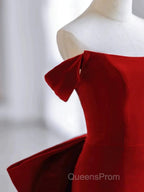 Pretty Mermaid Off The Shoulder Burgundy Satin Long Evening Dress Evening Prom Dress